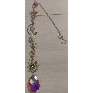 Suncatcher Crystal Light Prism Sun Moon & Stars Silver Tone 15" Garden Window